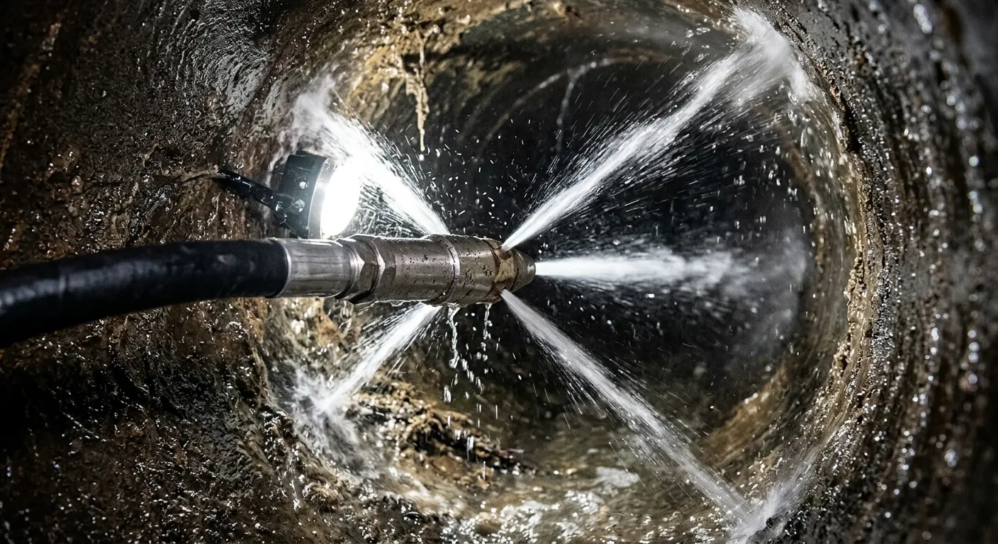 High-pressure hydro jetting nozzle cleaning sewer pipe for Emergency Drain Service in Winfield